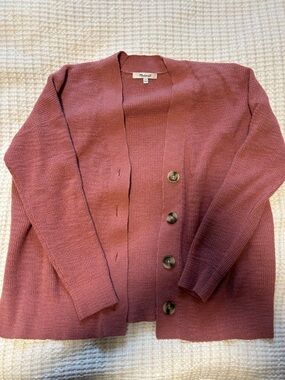 Madewell Button-Front Mauve Knit Cardigan